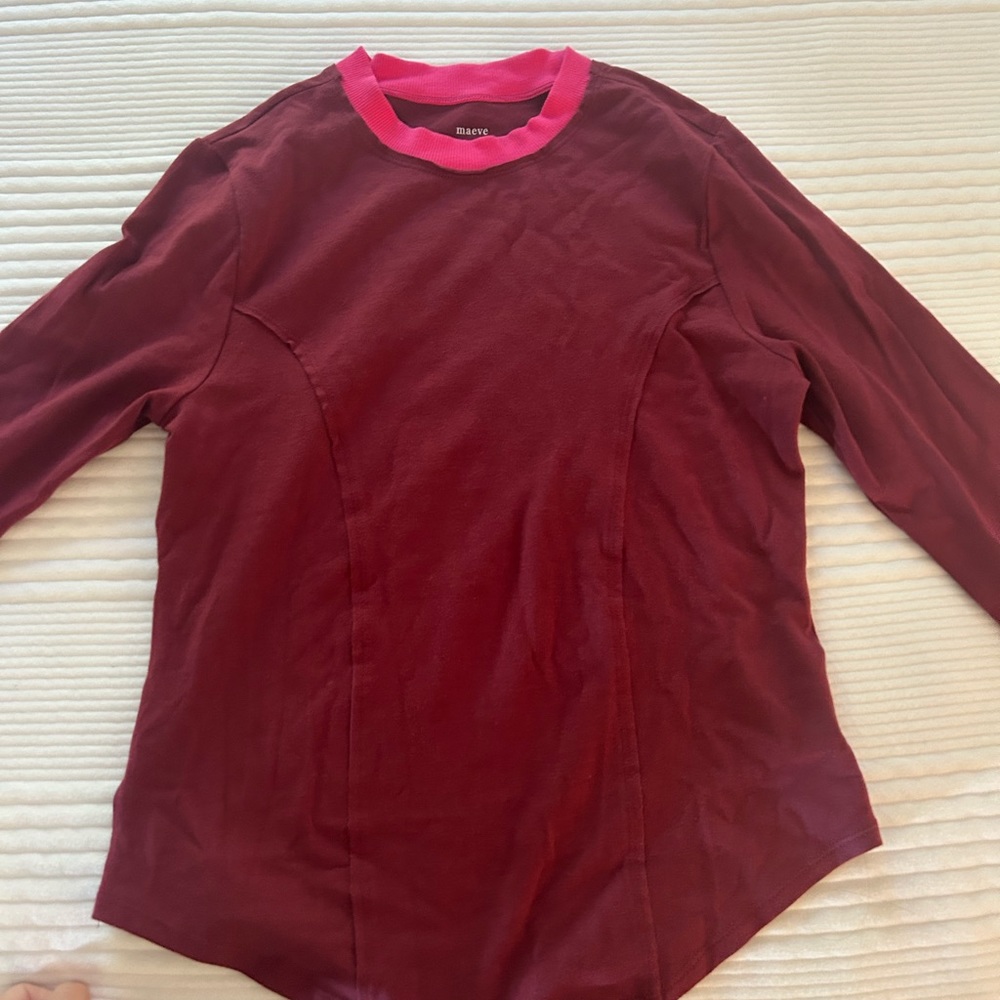 Anthropologie Women's Burgundy and Pink Top